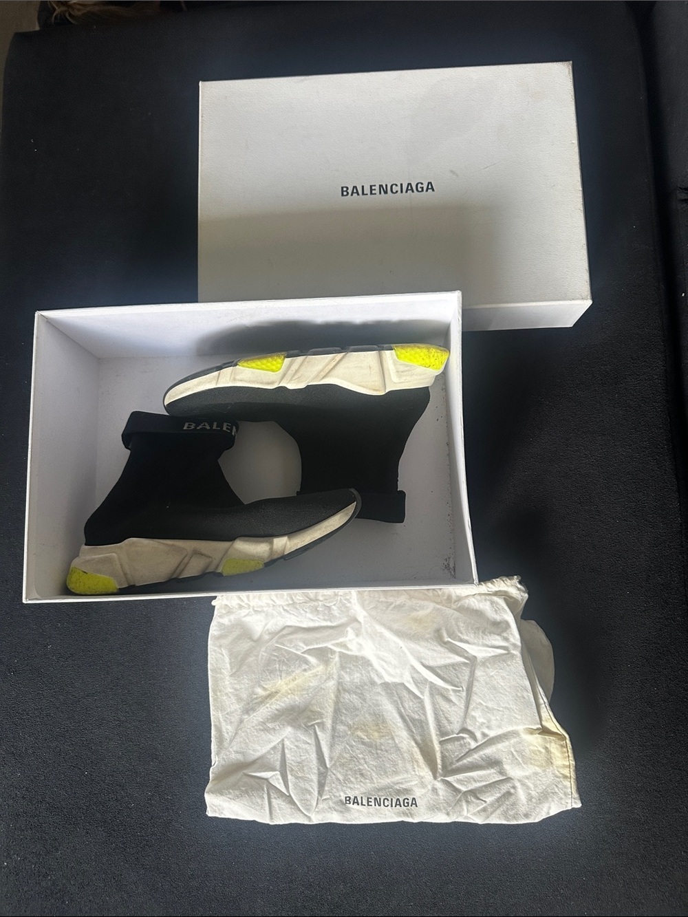 Balenciaga Black Sock Sneakers with Neon